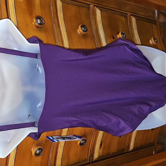 DKNY Purple One-Piece Swimsuit with Ruched Front - Picture 2 of 4